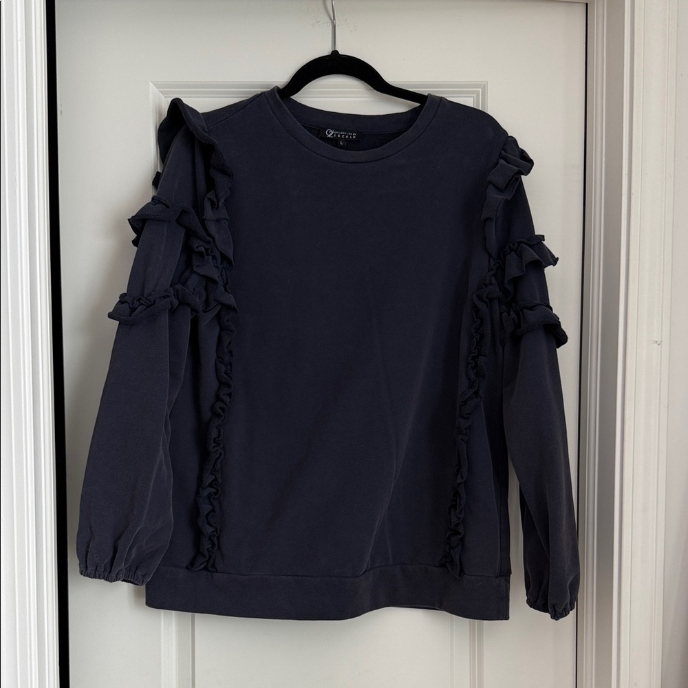 Universal Thread Dark Blue Ruffle Sweatshirt